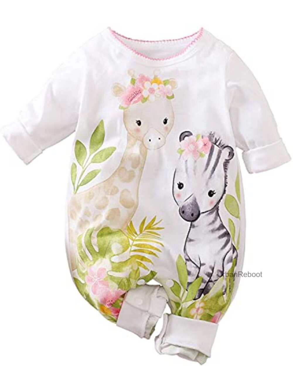 Baby Girl Giraffe Zebra Floral Romper, Cotton Spandex, Snaps